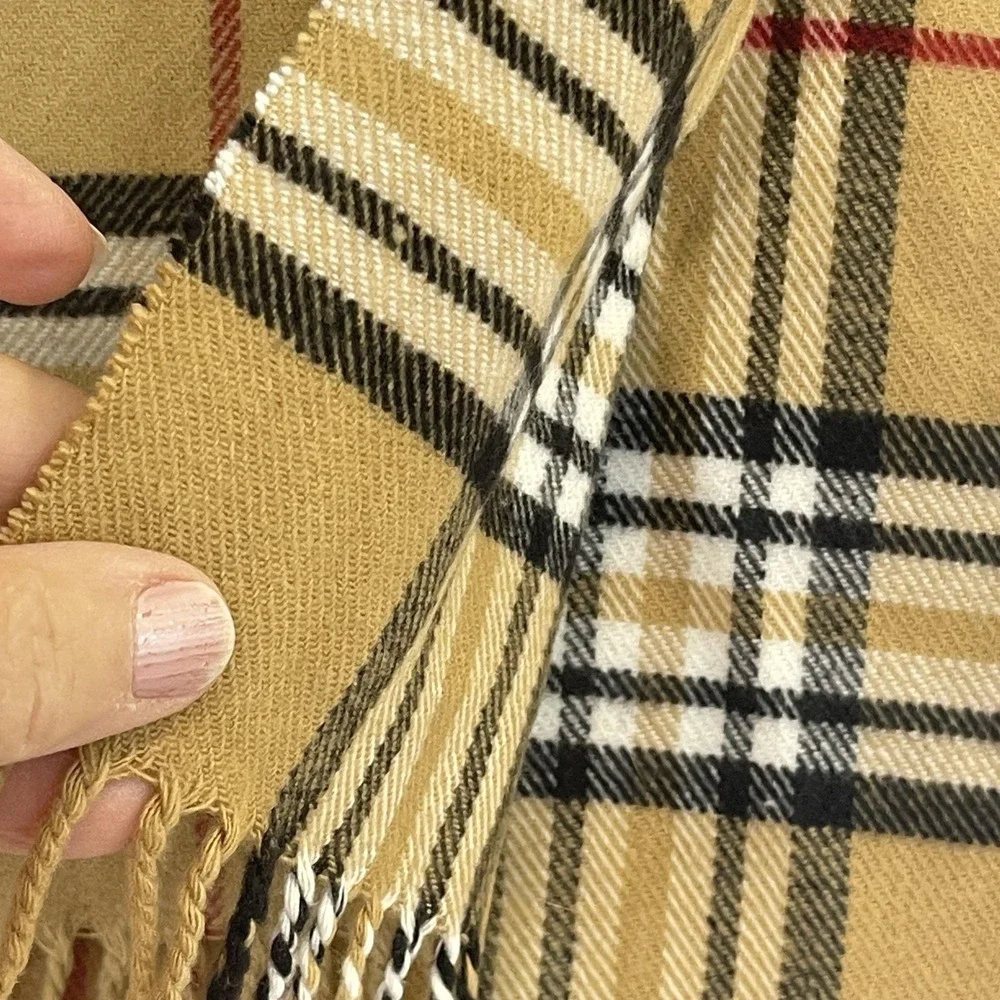 Plaid Scarf‎ Womens 12x72 Tan Camel Black Fringe Cashmere Feel Acrylic Check